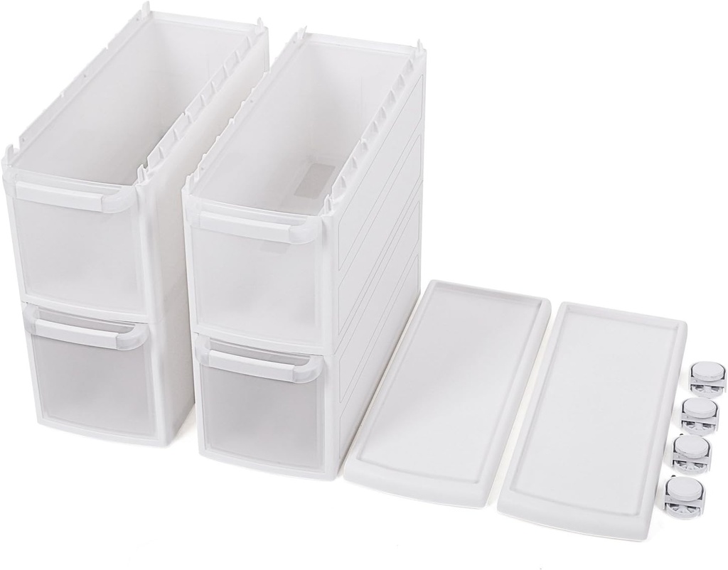 SONGMICS 4 Çekmeceli Raf, 4 Katlı 2 Ayrı Parça Kullanım, Mutfak Rafı Banyo Raf Standı Tekerlekli Niş Raf 84,5 cm Yükseklik, Beyaz Kfr05W