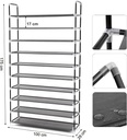 Songmics 10 Katlı Ayakkabı Rafı, 100x29x175 CM, Siyah, LSR10H