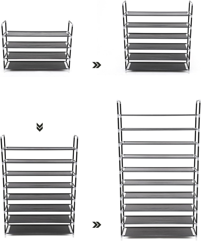 Songmics 10 Katlı Ayakkabı Rafı, 100x29x175 CM, Siyah, LSR10H