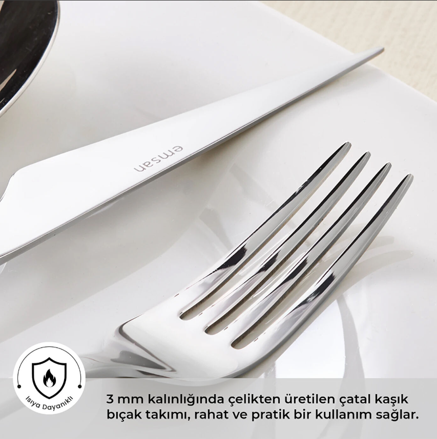 Emsan Sedir Elg 84 Parça 12 Kişilik Çatal Kaşık Bıçak Takımı Kutulu