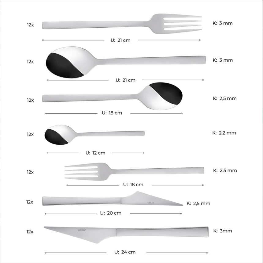 Emsan Sedir Elg 84 Parça 12 Kişilik Çatal Kaşık Bıçak Takımı Kutulu