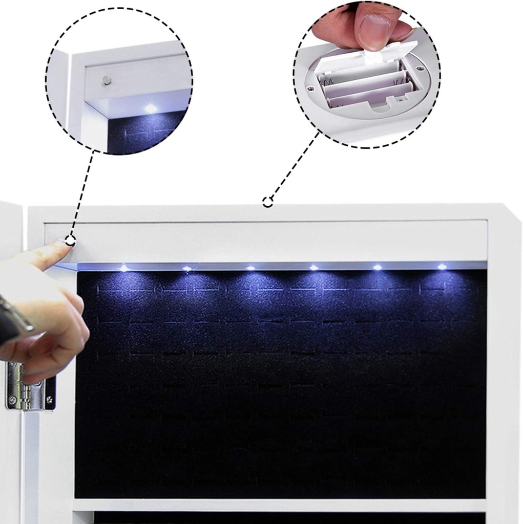 Songmics Tekerlekli ve Led Aydınlatmalı Kilitlenebilir Mücevher Dolabı, Beyaz, Jbc61W