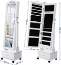 Songmics Tekerlekli ve Led Aydınlatmalı Kilitlenebilir Mücevher Dolabı, Beyaz, Jbc61W