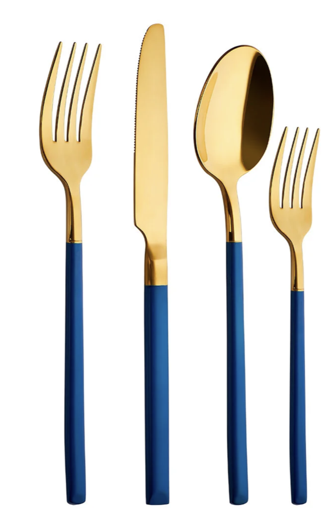 Aryıldız Soho Prestige Gold Lacivert 24 Parça 6 Kişilik Çatal Kaşık Bıçak Takımı