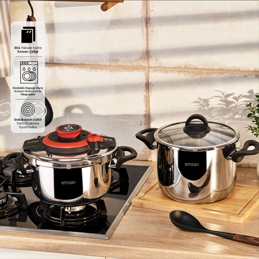 Emsan Vera Düdüdklü Tencere Seti 4+6 Lt Kırmızı