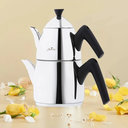 Jumbo Çaydanlık Takımı Paslanmaz Çelik Siyah Kulp ile 1 lt Demlik 2 lt Su Kapasitesi