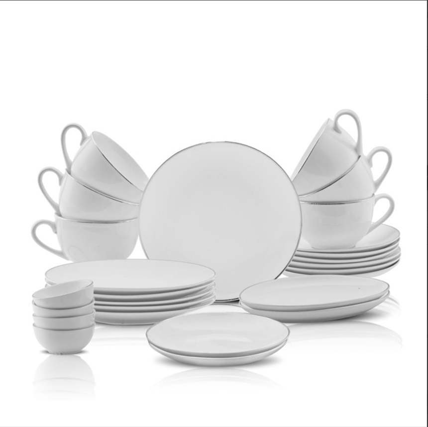 Karaca Marcelo New Bone 26 Parça Platin Renkli Düz Desenli 6 Kişilik Kahvaltı ve Servis Takımı