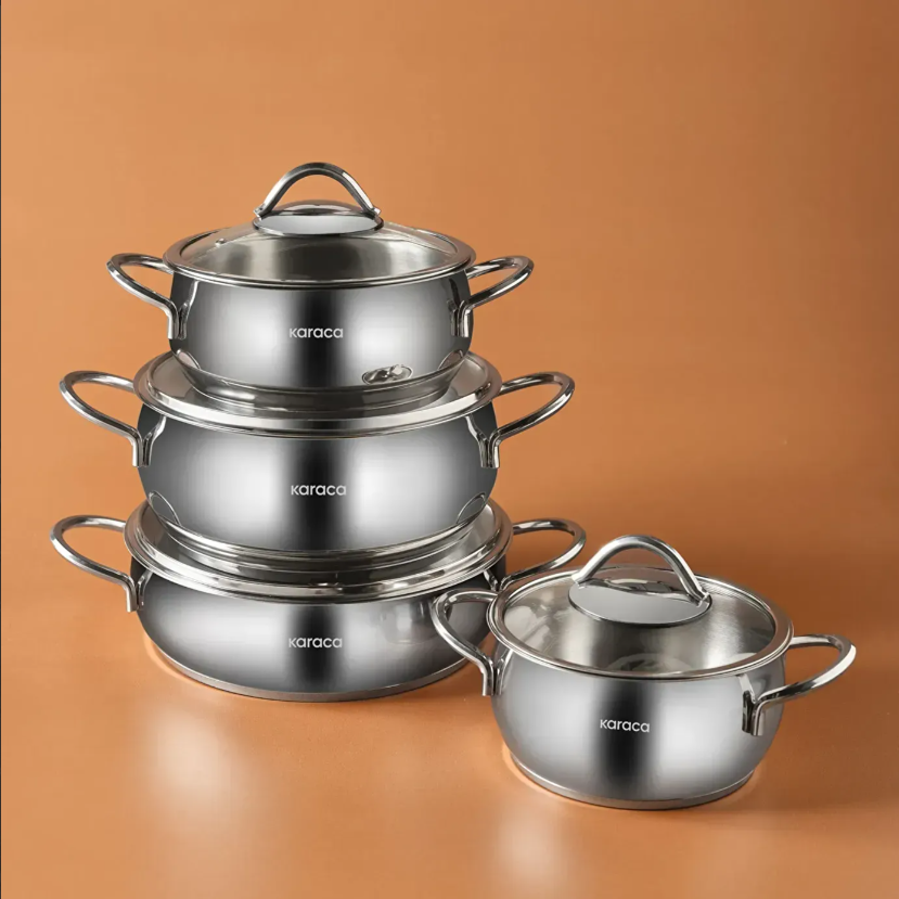 Karaca Urla 8 Parça Derin Tencere Seti Paslanmaz Çelik Gümüş Renk 22 cm Ebat