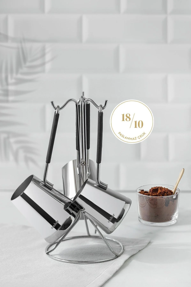 Nehir Everest 4 Parça Standlı Paslanmaz Çelik Cezve Seti