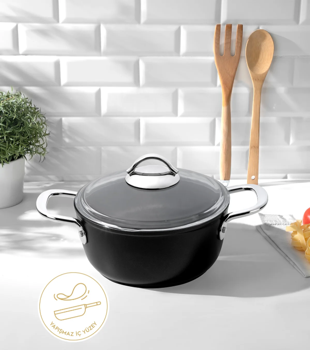 Nehir Titanium Siyah 24 Cm Derin Tencere