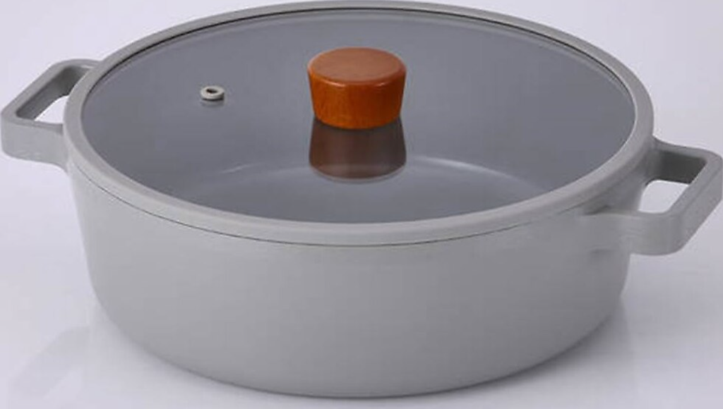 Neoflam Fika Cam Kapaklı Alumınyum Sığ Tencere 30 cm Bej