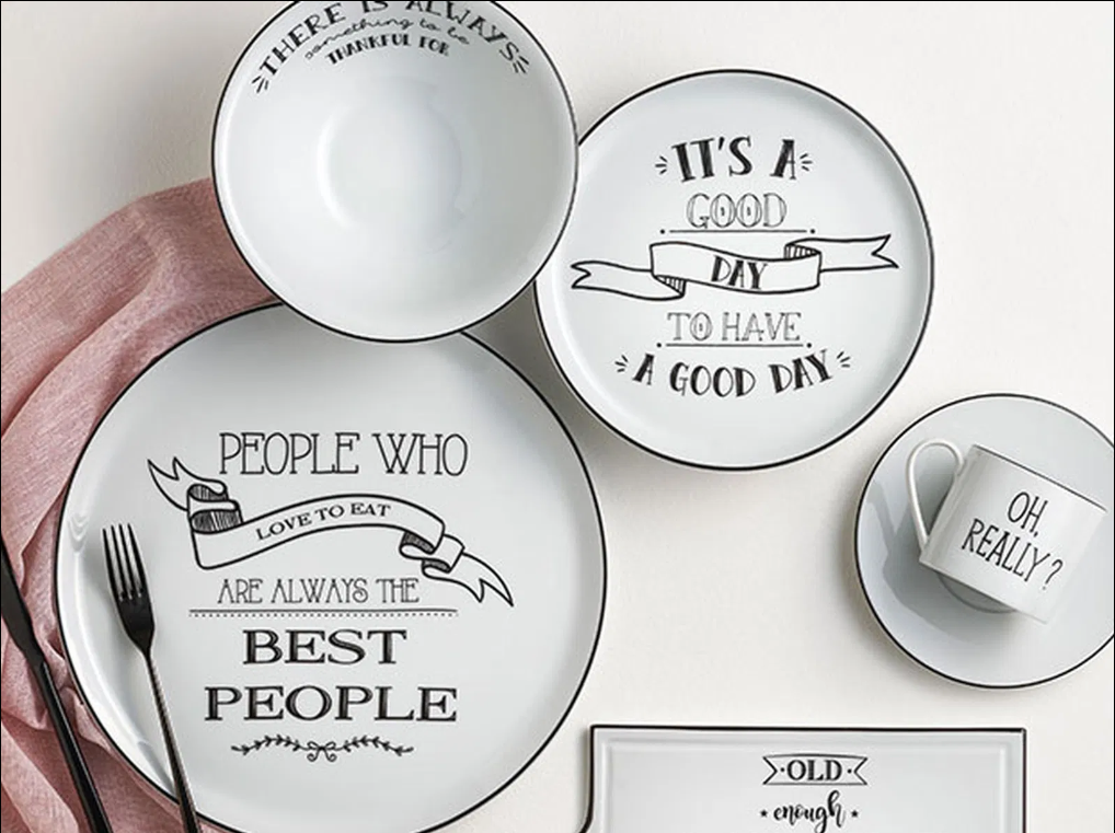 Porland 04A+P021121 Be Happy Yazı Desenli 31 Parça Kahvaltı Takımı