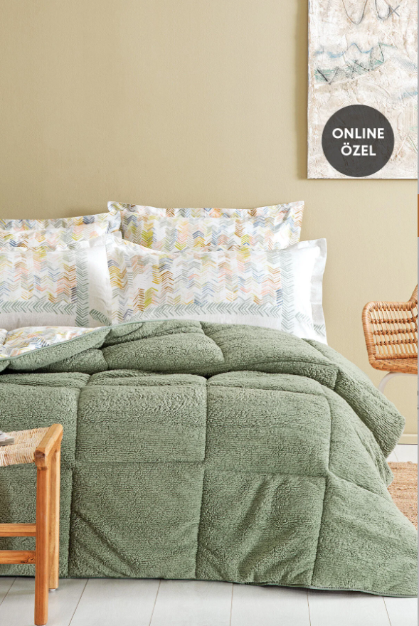 Puffy Leora Tek Kişilik Triola Set  battaniyeli adaçayı - Mavi