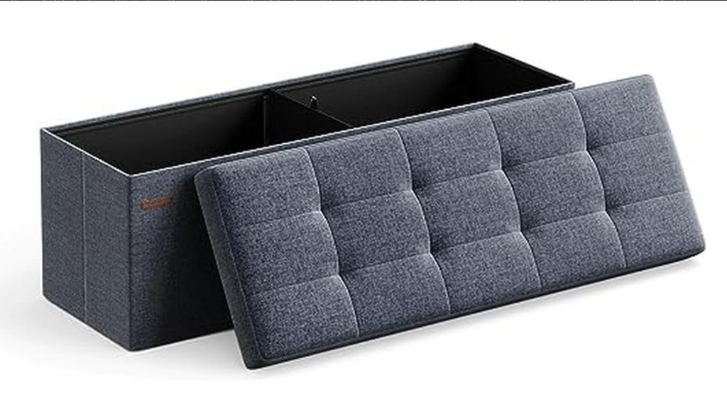 SONGMICS 110 cm Katlanır Saklama Bölmeli Puf Bank,