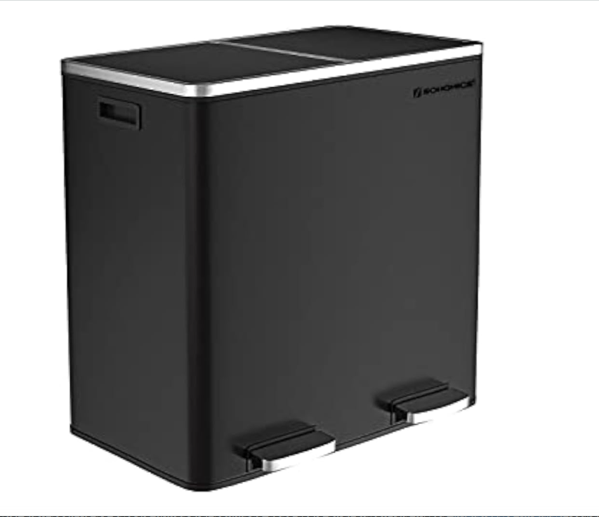 SONGMICS 2 x 30L Mutfak Çöp Kovası, 2 Bölmeli Atık Ayırma Siyah Ltb60Bk