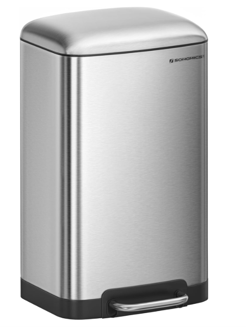 SONGMICS 30L Çelik Pedallı Çöp Kovası İç Çöp Kovalı ve Kapaklı Yumuşak Kapanan Ltb01L