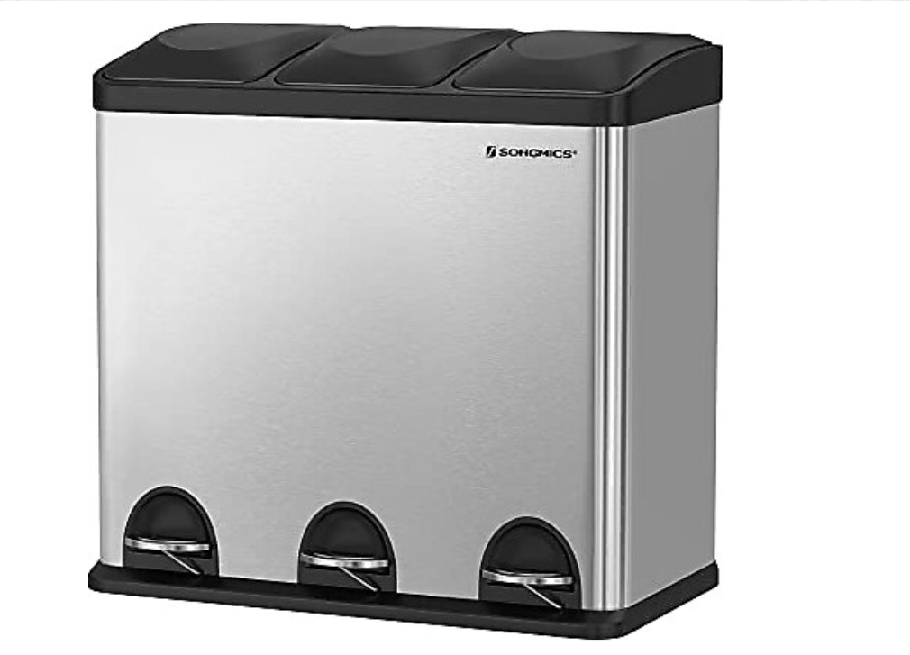 SONGMICS 54 Litre Pedallı Mutfak Çöp Kovası, 3 Bölmeli, Ltb54L