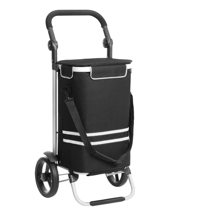SONGMICS Alışveriş Arabası Katlanır Sağlam Alışveriş Arabası, Soğutma Bölmeli Büyük Kapasiteli 35L KST03BK