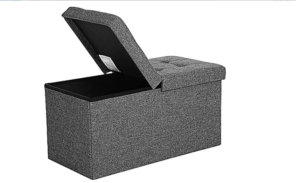 SONGMICS saklama alanlı tabure oturma bankı katlanabilir 2 kişilik yük kapasitesi 300 kg suni deri kırmızı 76 x 38 x 38 cm LSF40R, koyu gri, 76 x 38 x 38 cm