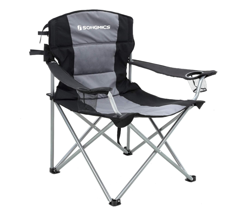 SONGMICS XL Köpük Yastıklı Katlanır Kamp Sandalyesi, Dış Mekan Sandalyesi Siyah GCB07BK