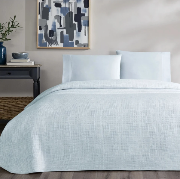 Taç jakar mavi renk pike takımı  tek kişilik