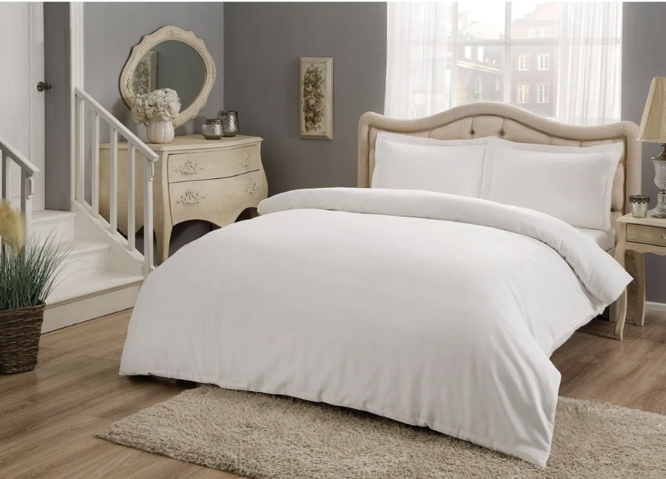 Taç Basic Beyaz Çift Kişilik Pamuk Saten Nevresim Takımı Lastiksiz 200 Cm X 220 Cm