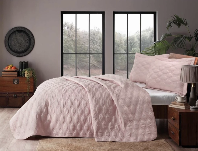 Taç Marissa Çift Kişilik Yatak Örtüsü Takımı Pudra 260X250 + 2X50X70