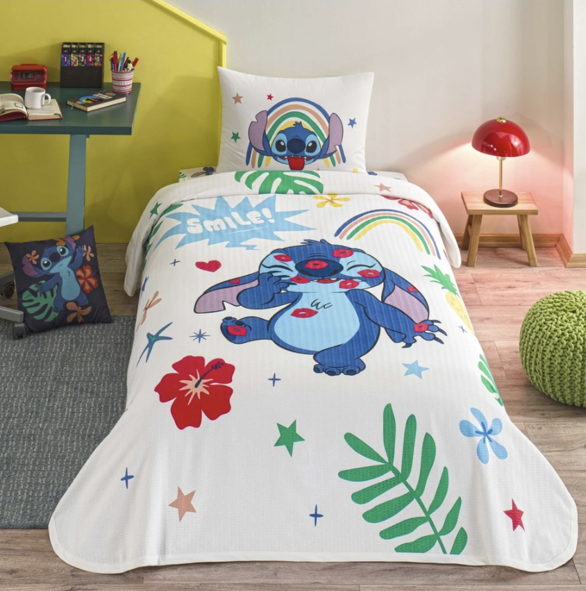 Taç Taç Lisanslı Disney Stitch Tek Kişilik Pamuk Pike Takımı
