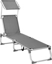 SONGMICS Ayarlanabilir ve Katlanabilir Gölgelikli Şezlong, 55x193x31 CM, Gri Kırçıllı, GCB19TG