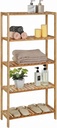 SONGMICS Banyo Rafı 5 Katlı Bambu Dik Raf 9 Seviyede Yüksekliği Ayarlanabilir Çok Fonksiyonlu, Oturma Odası, Koridor, Mutfak İçin Uygun 60x26x130 cm Doğal Renk Bcb35Y