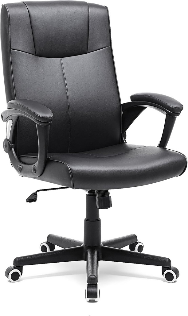 SONGMICS Ofis Sandalyesi PU, Yüksekliği Ayarlanabilir Ergonomik Tasarım, Döner Sandalye, Siyah, OBG32B, 66 x 66 x 110 cm