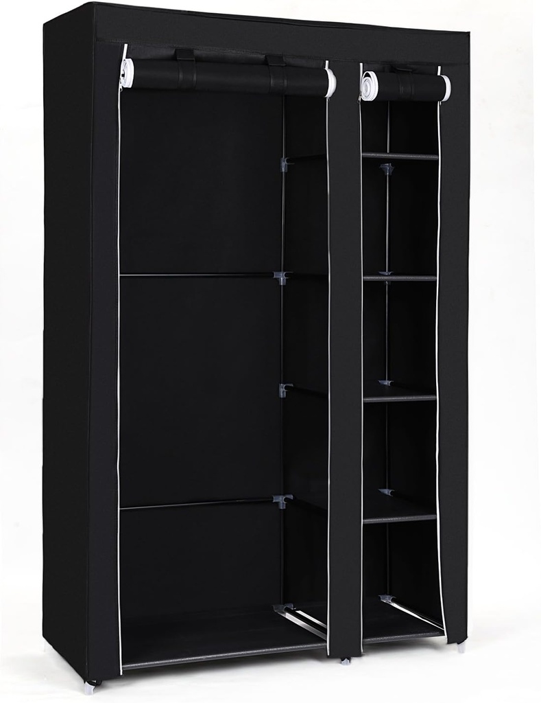 SONGMICS Kumaş Dolap, Elbise Dolabı, Katlanır Dolap, Elbise Çubuklu Kamp Dolabı, 110 x 175 x 45 cm, Siyah, Lsf007