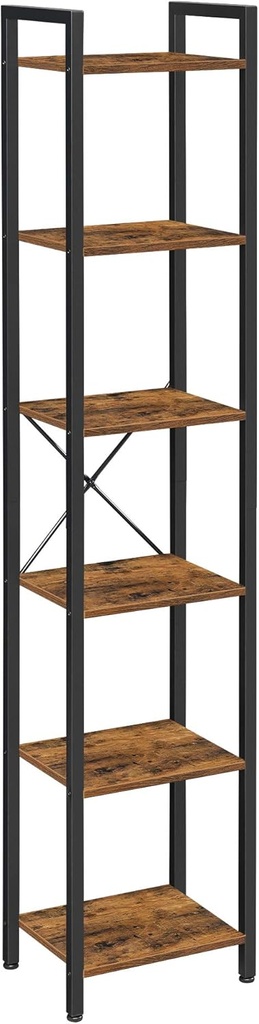 VASAGLE Raf, Kitaplık, dikili Raf, DVD Rafı, 6 seviyeli, ofis Rafı, açık Raflar, ofis, Oturma Odası, Yatak Odası, mutfak için, 30 x 40 x 187,5 cm, Vintage Kahverengi-Siyah LLS101B01