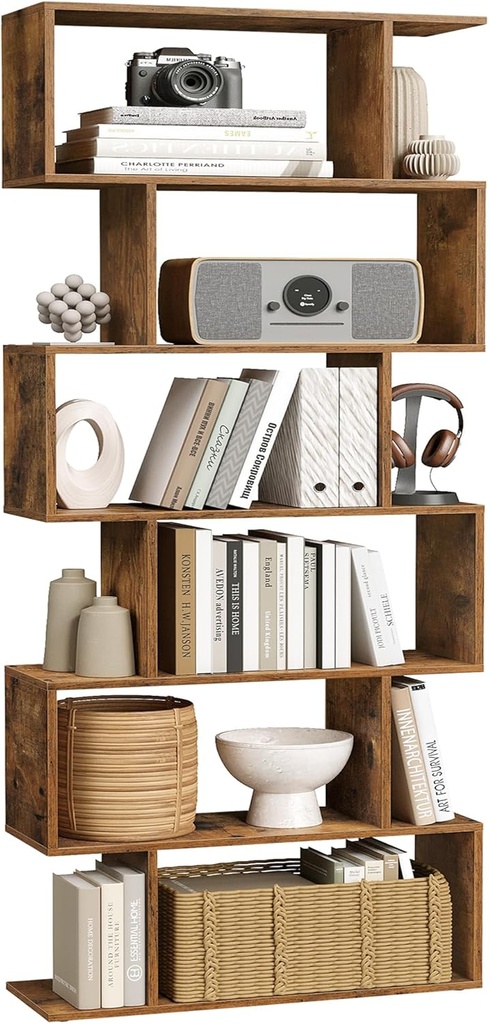 Vasagle Kitap Rafı, 6 Katlı Raf, Ayaklı Raf, Ofis Rafı, Bağımsız, Dekoratif Raf, Sunum için, Modern, Oturma Odası, Yatak Odası, Ofis, Vintabraun LBC61BX
