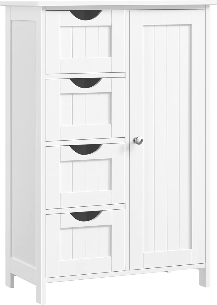 Vasagle Banyo Dolabı, Dar Banyo Dolabı, Yan Dolap, Çekmeceli Göğüs, 4 Çekmece, Dolap Kapısı, Ayarlanabilir Raf, Beyaz LHC41W