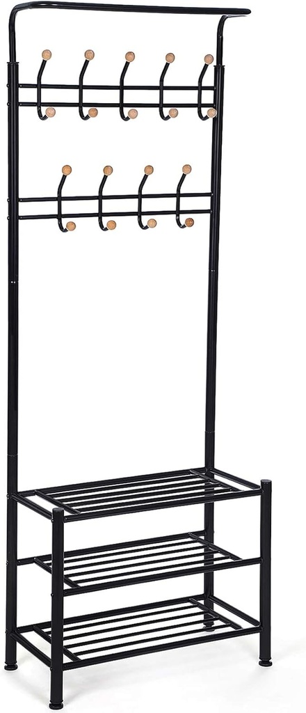 SONGMICS Hsr04B Portmanto, 18 Askılı 3 Ayakkabı Raflı, Metal, Siyah, 68,8 x 35,2 x 187 cm