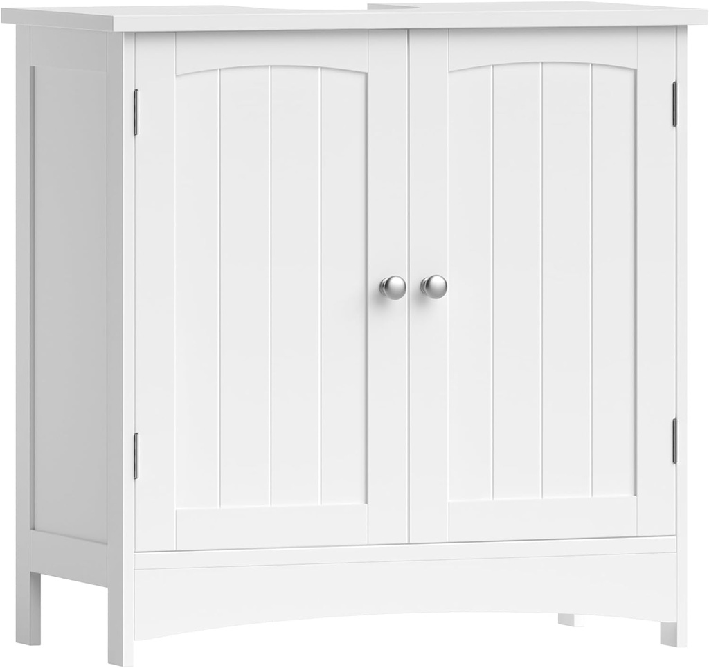 Vasagle 2 Kapılı Lavabo Dolabı, Banyo Dolabı, Ayarlanabilir Raflar, Bol Depolama Alanı, 60 X 30 X 60 Cm, Beyaz Bbc01Wt