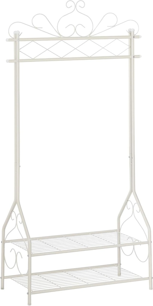 SONGMICS Klasik Tarzda Elbise Askısı, Elbise Çubuklu ve 2 Metal Raflı, 92 x 173 x 41 cm (G x Y x D), Krem Beyaz, Hsr07W
