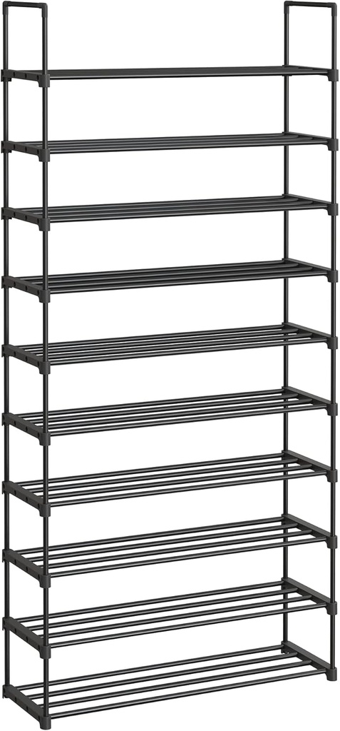 SONGMICS 10 Seviyeli Ayakkabı Rafı, 50 Çifte Kadar Metal Ayakkabı Saklama Yeri, Oturma Odası, Koridor ve Giyinme Odası İçin Ayakkabı Düzenleyici, 92 x 30 x 194 cm, Siyah Lsa10Bk