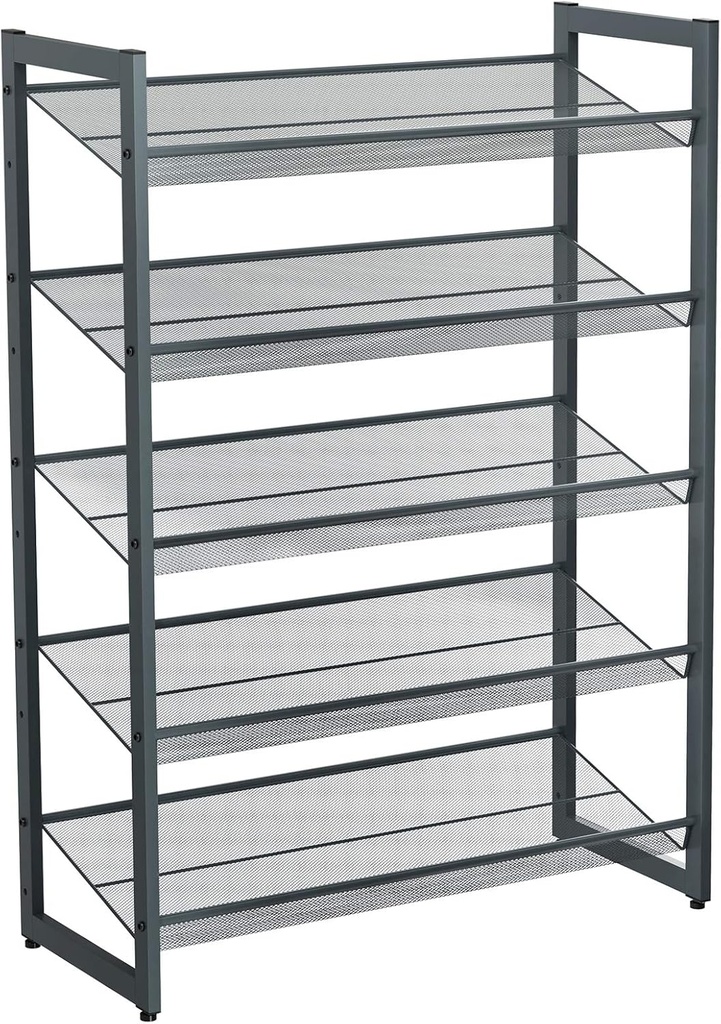 SONGMICS 5 Katlı Ayakkabı Rafı, Genişleyen Metal Ayakkabı Rafı Ayarlanabilir Ayakkabı Rafı 15-20 Çift Ayakkabı, Kısa Bot, Topuklular İçin Uygun, 74x104x307cm Koyu Gri Lmr005Gb