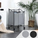 SONGMICS çamaşır ayırıcı, tekerlekli ve 2 bölmeli, çamaşır sepeti, çıkarılabilir çantalı çamaşır arabası, toplam kapasite 90 l, siyah, LSF002BK