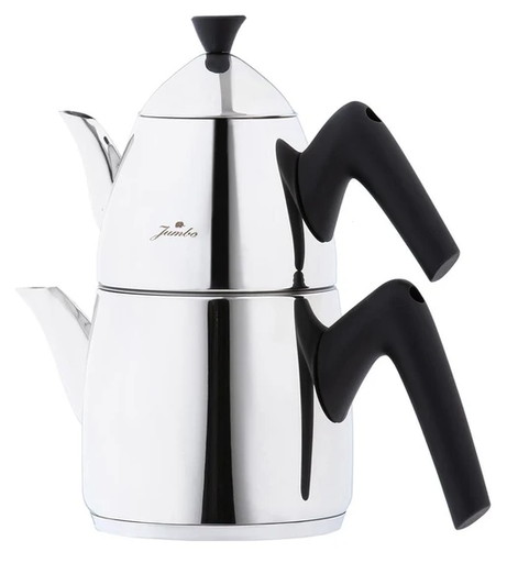 [AZN] Jumbo Lizbon 3 Lt Siyah Paslanmaz Çelik Çaydanlık – Bakalit Kulplu, Kendinden Süzgeçli, Dayanıklı Tasarım