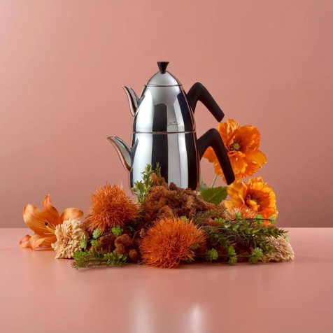 [AZN] Jumbo Lizbon Midi 2 Parça Paslanmaz Çelik Isıya Dayanıklı Ergonomik Saplı Çaydanlık Seti