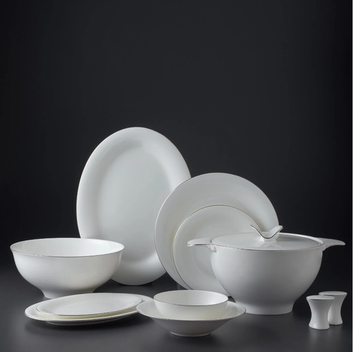 [AZN] Jumbo Silva 61 Parça 12 Kişilik Beyaz Porselen Yemek Takımı Modern Tasarım
