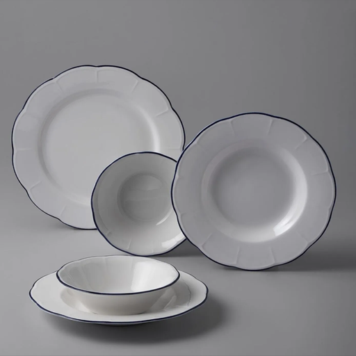 [AZN] Jumbo Yemek Takımı 18 Parça 6 Kişilik Lacivert Porselen Yuvarlak Tabak Seti