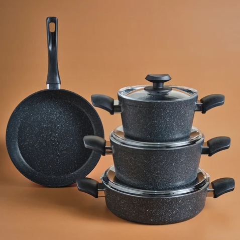 [AZN] Karaca Defne Biogranit V2 7 Parça Tencere Seti Black