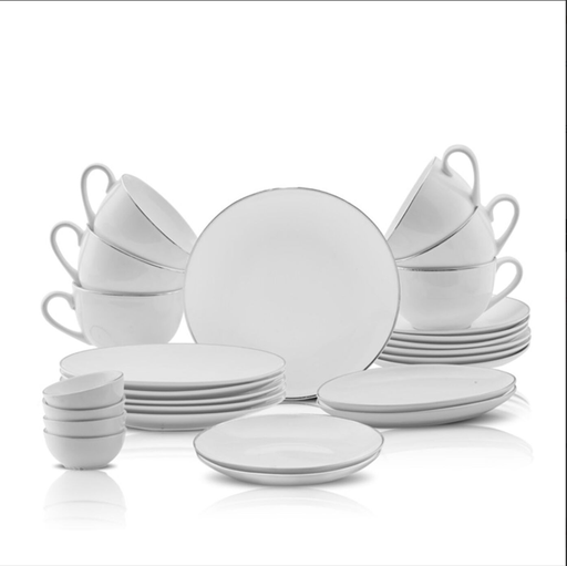 [AZN] Karaca Marcelo New Bone 26 Parça Platin Renkli Düz Desenli 6 Kişilik Kahvaltı ve Servis Takımı