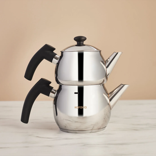 [AZN] Karaca Paslanmaz Çelik İndüksiyon Tabanlı Siyah Mini Çaydanlık 0,65 L Demlik 1,1 L Su Haznesi