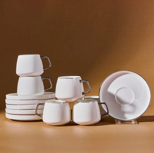 [AZN] Karaca Saturn Platin 6 Kişilik Kahve Fincanı Takımı 100 ml