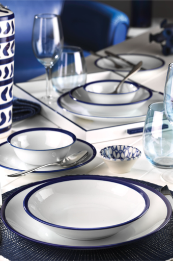 [AZN] Kütahya Porselen 24 Parça 6 Kişilik Lacivert Fileli Yemek Seti